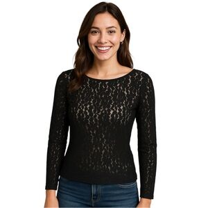 Vintage Black Sheer Lace Crew Neck Gothic Top  by Gemilli. Size Large.